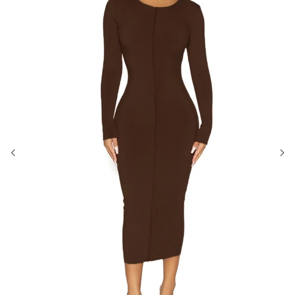 Naked Wardrobe Chocolate Long Sleeve Dress